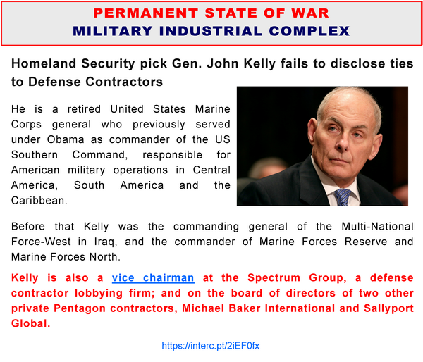 SoniaKatiMota's tweet photo. Gen. #JohnKelly is also a Vice Chairman at the #SpectrumGroup, a Defense Contractor Lobbying Firm; & on the Board of Directors of TWO other Private #Pentagon Contractors,#MichaelBakerInternational and #SallyportGlobal. #MilitaryIndustrialComplex https://t.co/ge1skOyEQz👈🤨LINK https://t.co/7IOI7Ku9XA