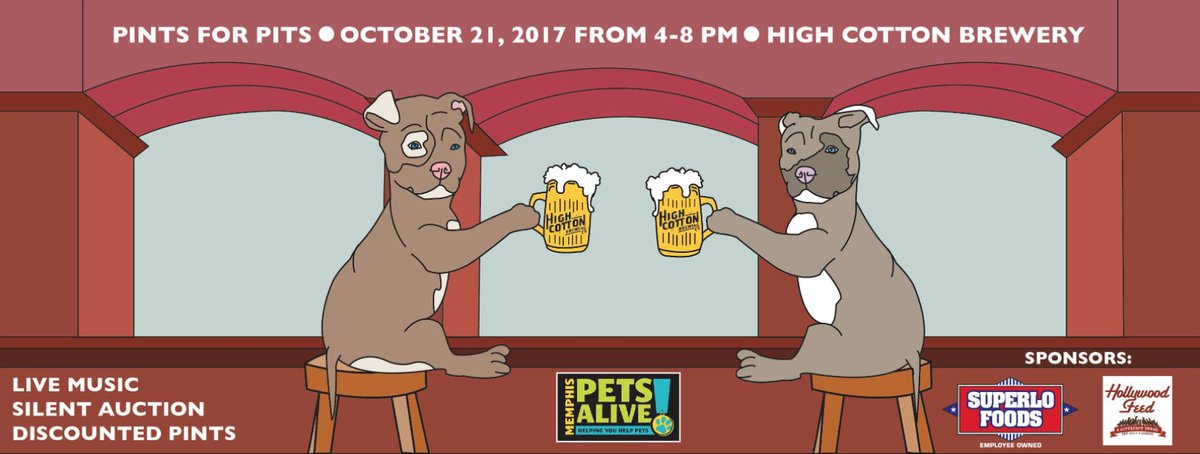 MemPetsAlive's tweet photo. Today's the day! #MPA's 3rd Annual #PintsForPits fundraiser is TODAY from 4-8 @HighCottonTap! We can't wait 2 see u! https://t.co/XjAo9toM7d https://t.co/CxBhZDONi1