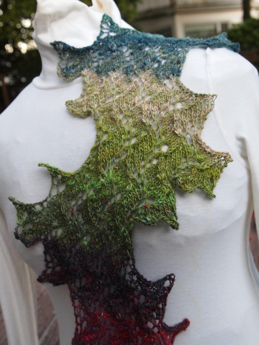 Frazzle PDF Knitting Scarf Pattern   Frazzled Waves of Color and Leaves tuppu.net/d580feb1 #Etsy #PdfPattern