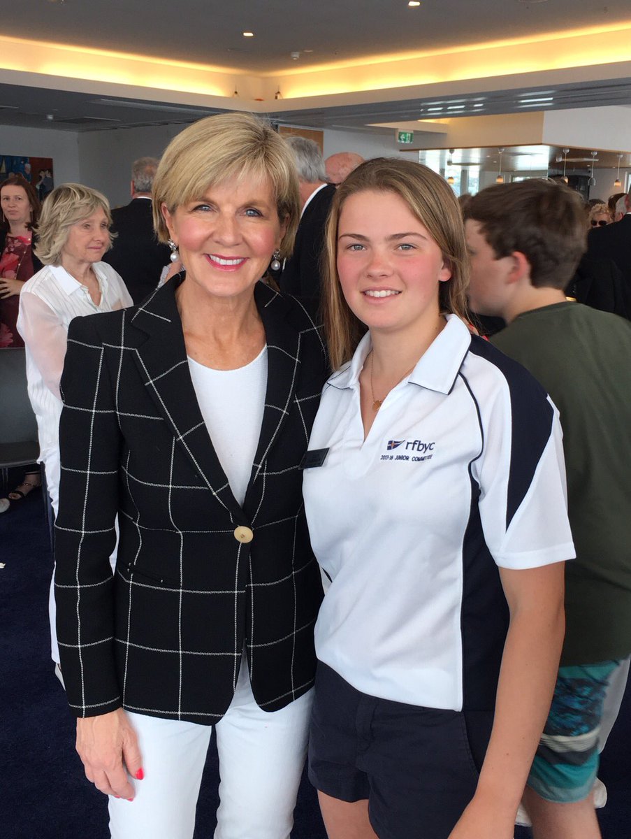 HonJulieBishop's tweet photo. 17/18 season opening address @ Royal Freshwater Bay Yacht Club - Lovely to meet Lucy Alderson, this yr's Junior Captain! ⛵️⚓️☀️#RFBYC #Perth https://t.co/q6hFuK8xVA
