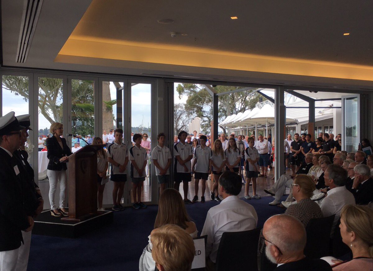 HonJulieBishop's tweet photo. 17/18 season opening address @ Royal Freshwater Bay Yacht Club - Lovely to meet Lucy Alderson, this yr's Junior Captain! ⛵️⚓️☀️#RFBYC #Perth https://t.co/q6hFuK8xVA