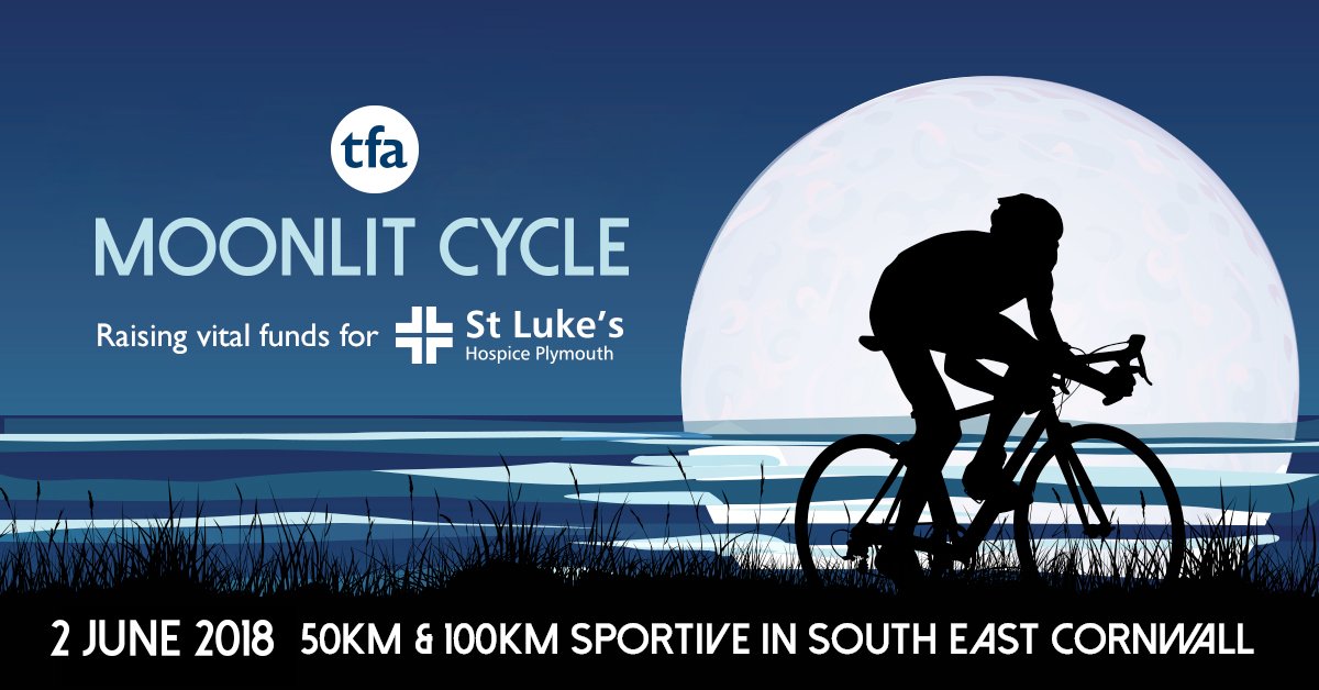 Registration for TFA Moonlit Cycle NOW OPEN ow.ly/pDMO30g20Qz. Enter now and save £5 with this code EARLYMOONLIT <a href="/StLukesPlymouth/">St Luke's Hospice Plymouth</a>