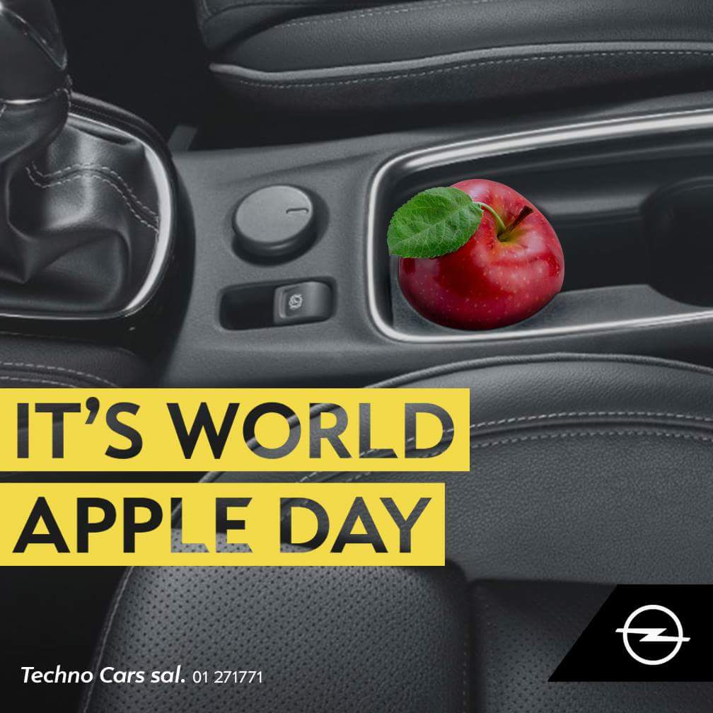 OpelLebanon's tweet photo. They say an Opel a day keeps the doctor away! #WorldAppleDay #Apple #Opel #Technocars https://t.co/487vwsYqE3