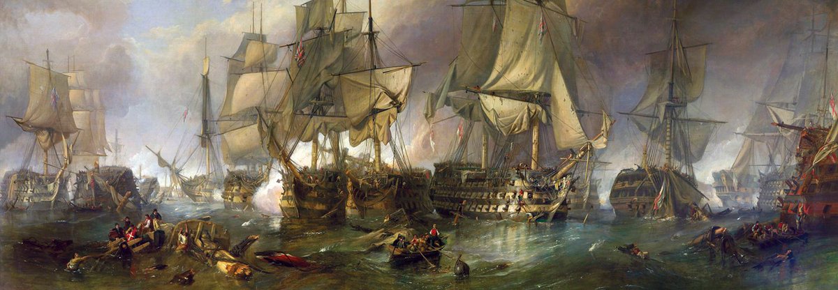 TheHistoryPress's tweet photo. #OTD 1805 the @RoyalNavy, commanded by Lord Nelson, were victorious over French &amp; Spanish fleets at the Battle of #Trafalgar ⛵ #TrafalgarDay https://t.co/2bCdGpCApQ