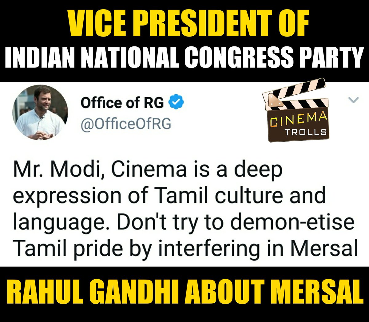 Cinema_Trolls's tweet photo. Rahul Gandhi about #MersalIssue #WeSupportMersal #WeSupportThalapathy #MersalVsModi https://t.co/mOY2HEHo31