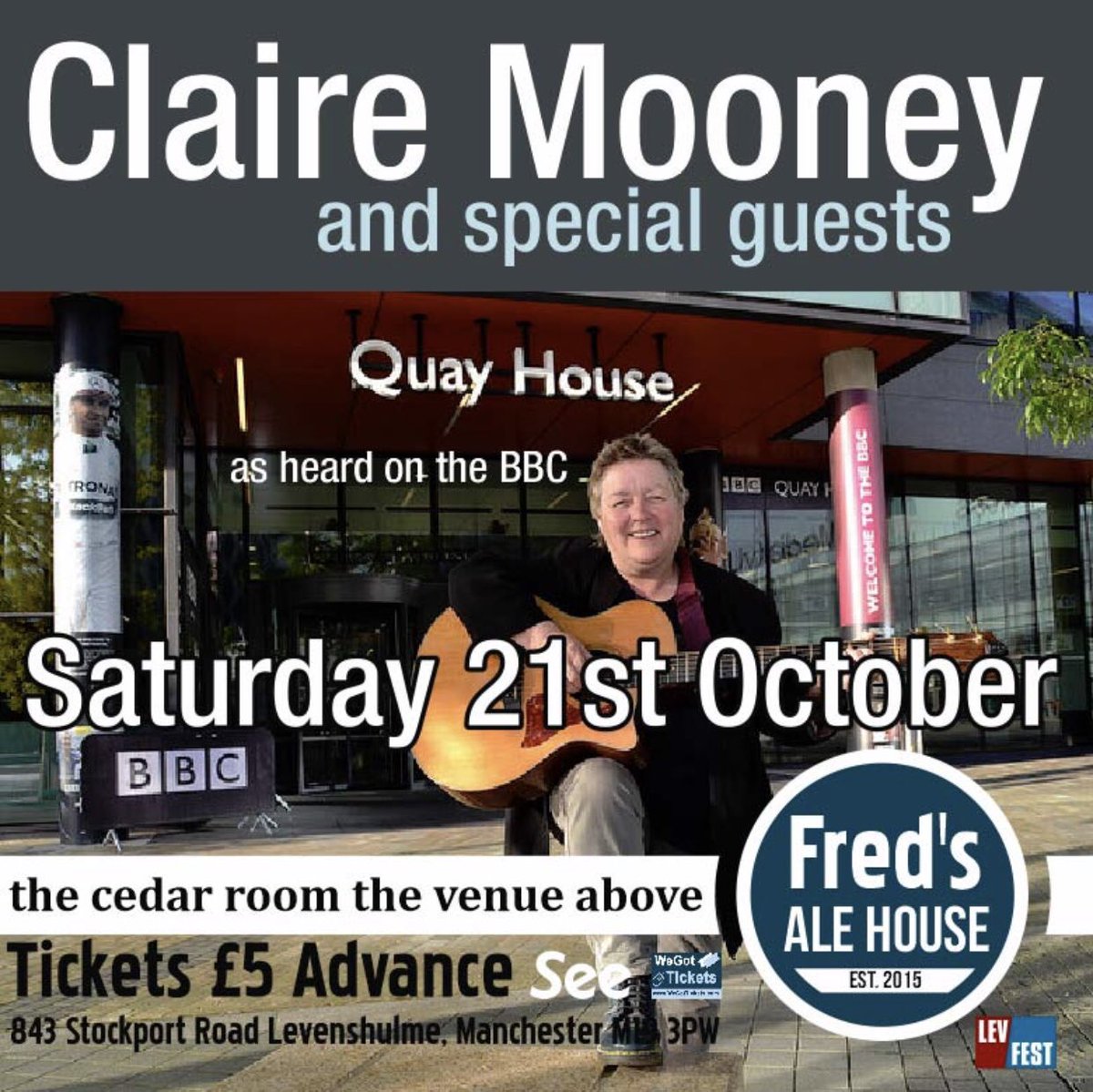 levfest's tweet photo. Lovely mention by @BBCPhilTrow on @BBCRadioManc for Claire Mooney gig in the Cedar Room above Freds Ale House in #Levenshulme #Levfest17 https://t.co/JyPTLVhcGX