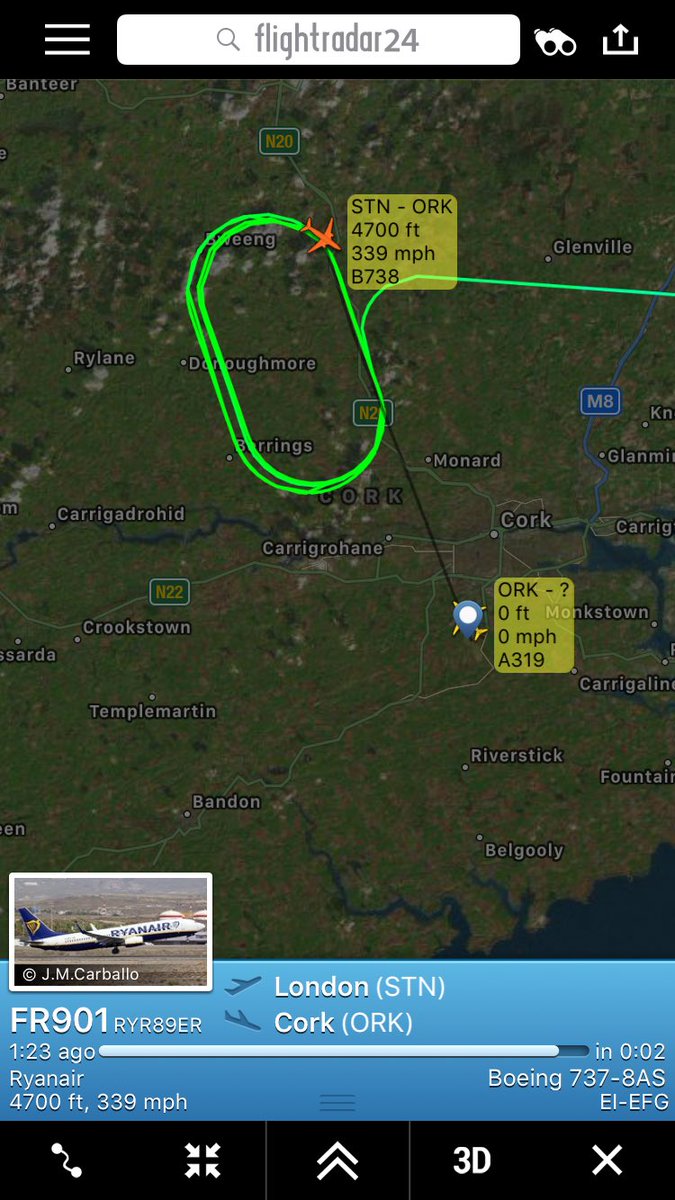 MikeHealy10's tweet photo. Fr901 STN-CORK in hold 36KN crosswinds #stormbrian https://t.co/GlnUz1rxMz