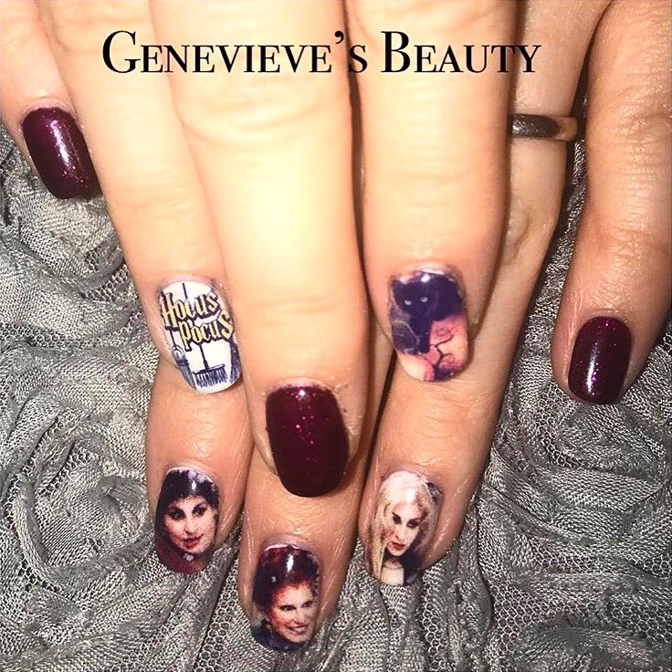 Bubble Bubble We're In Trouble! We 🖤 these enchanting #HocusPocus Halloween nails by Genevieve's Beauty, #Fleet on their NANO #NailPrinter x