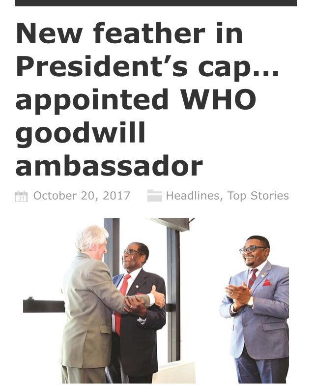 DougColtart's tweet photo. The man who flies to Singapore for treatment because he destroyed Zimbabwe’s health sector is @WHO’s goodwill ambassador.  #GoodwillForWHO? https://t.co/oqPbctTy86