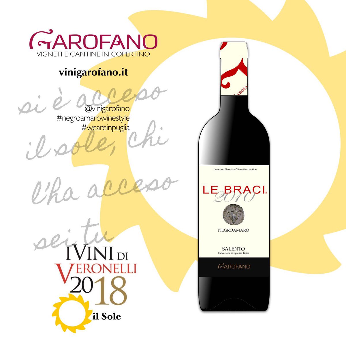 vinigarofano's tweet photo. *Le Braci 2010 è Sole*. Soltanto 10 in tutta Italia. Uno di questi si è acceso a Copertino. 
☀ 
#Sole #GuidaVeronelli #IVinidiVeronelli https://t.co/l6f4sbG0UQ