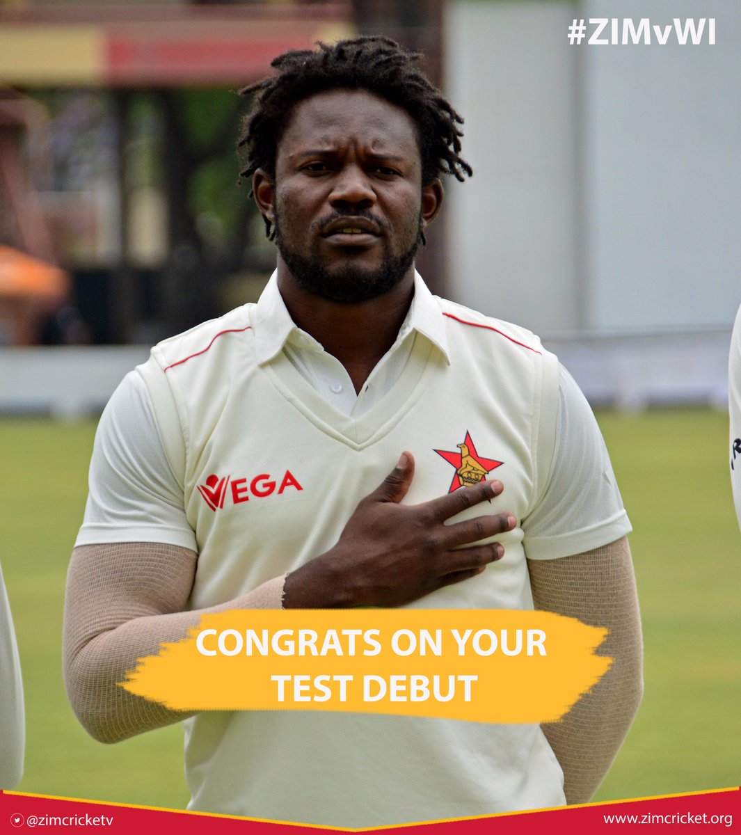#1stTest Congratulations to <a href="/kingsoly21/">Solomon Mire</a> on his Test debut. All the best! #ZIMvWI