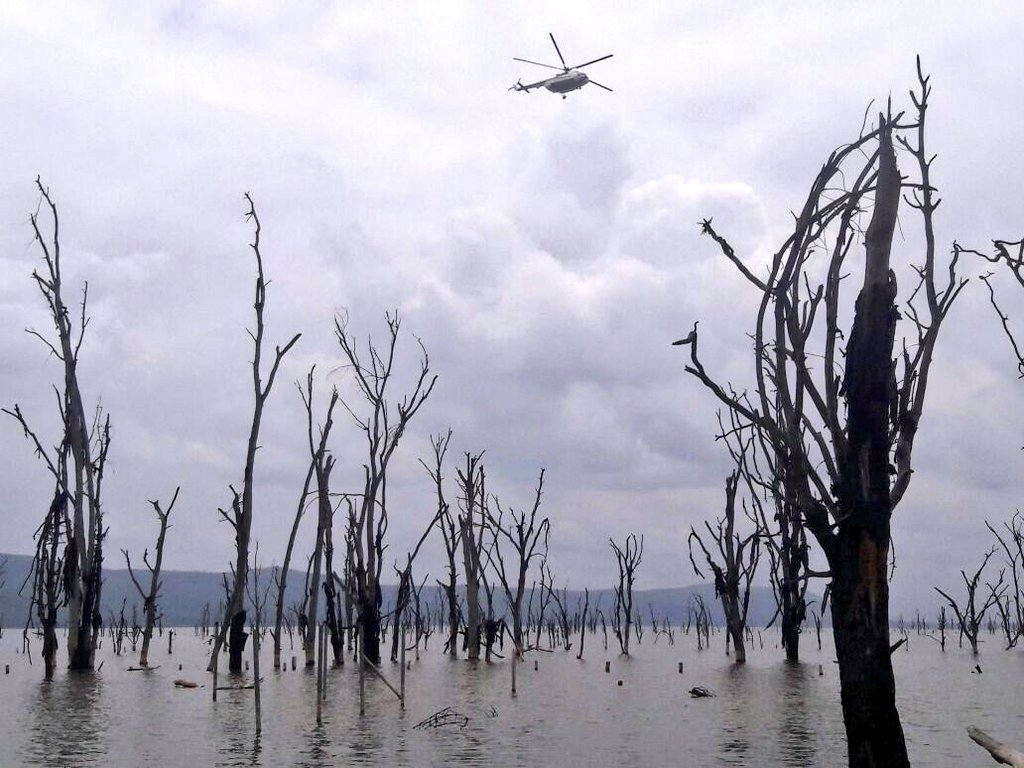 Ongoing aerial search by police chopper at Lake Nakuru via <a href="/KenyaRedCross/">Kenya Red Cross</a>