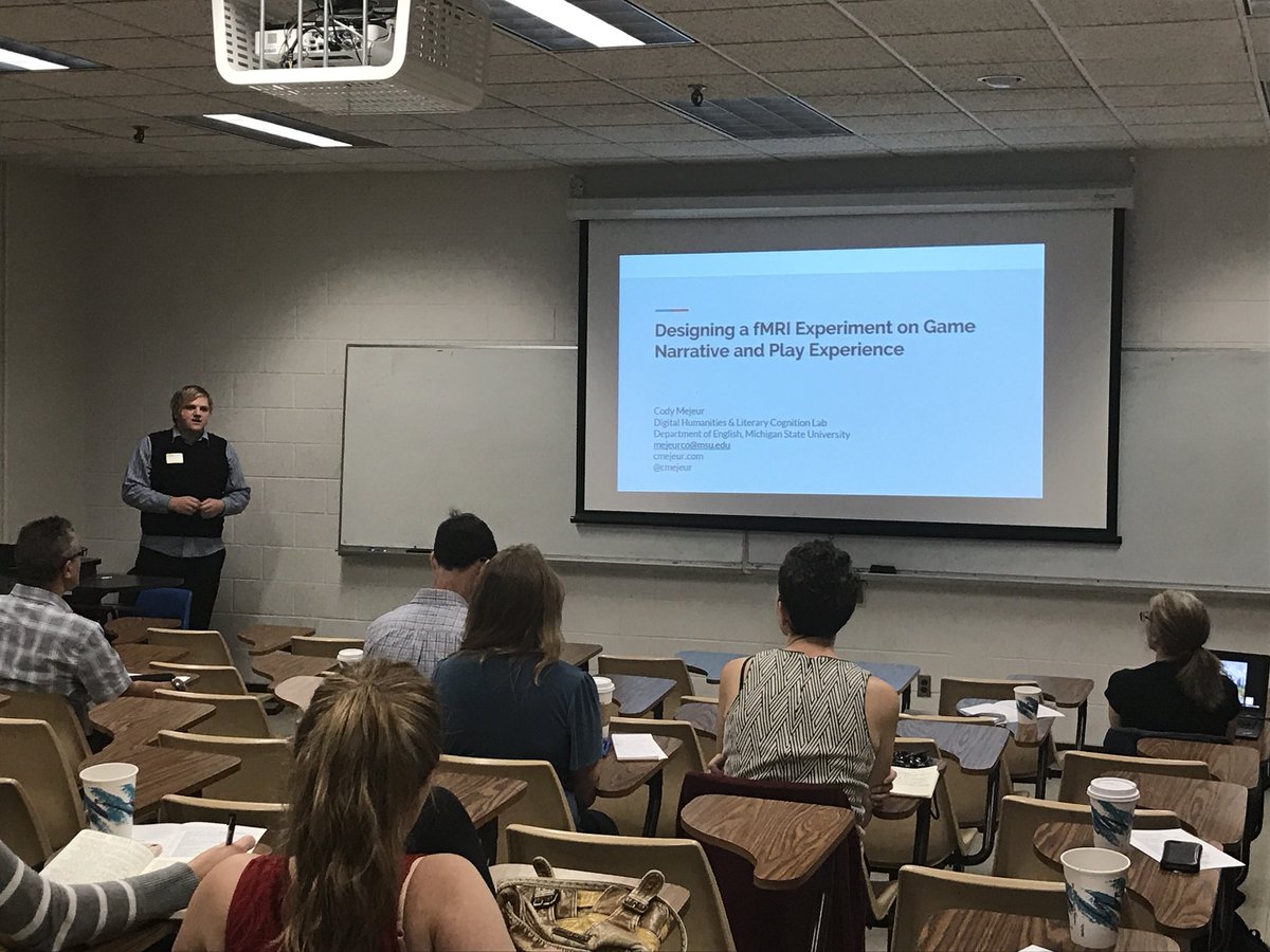 DetroitDH's tweet photo. @CMejeur of @CALmsu talking abt narratives in video games! #detroitdh2017 https://t.co/0Wodm2UcmV