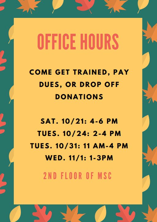 H4HUSF's tweet photo. 🎃Here are our office hours for the next 2 weeks. Come &amp; stop by! 🎃Not available? You can also email us at h4htampa1@gmail.com https://t.co/ouKCHkjQ9D