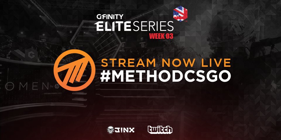 Method's tweet photo. The @Gfinity #EliteSeries Week 03 stream is live with #CSGO!
At approx. 9:00pm BST #MethodCSGO v @TeamEnVyUs
🔴LIVE https://t.co/cnv2Ae288o https://t.co/iHXnYfJ4RN