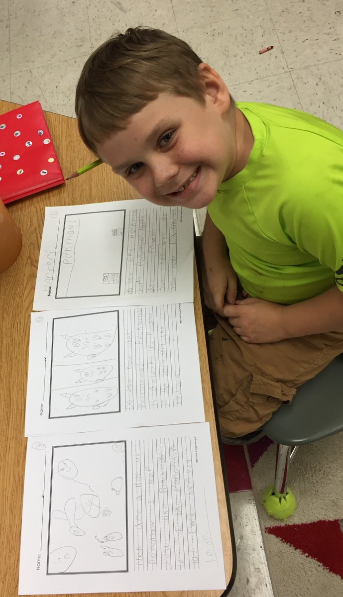 1st Graders are excited about writing "teaching books."  Their teacher is enjoying learning about new topics.  #pokemon101