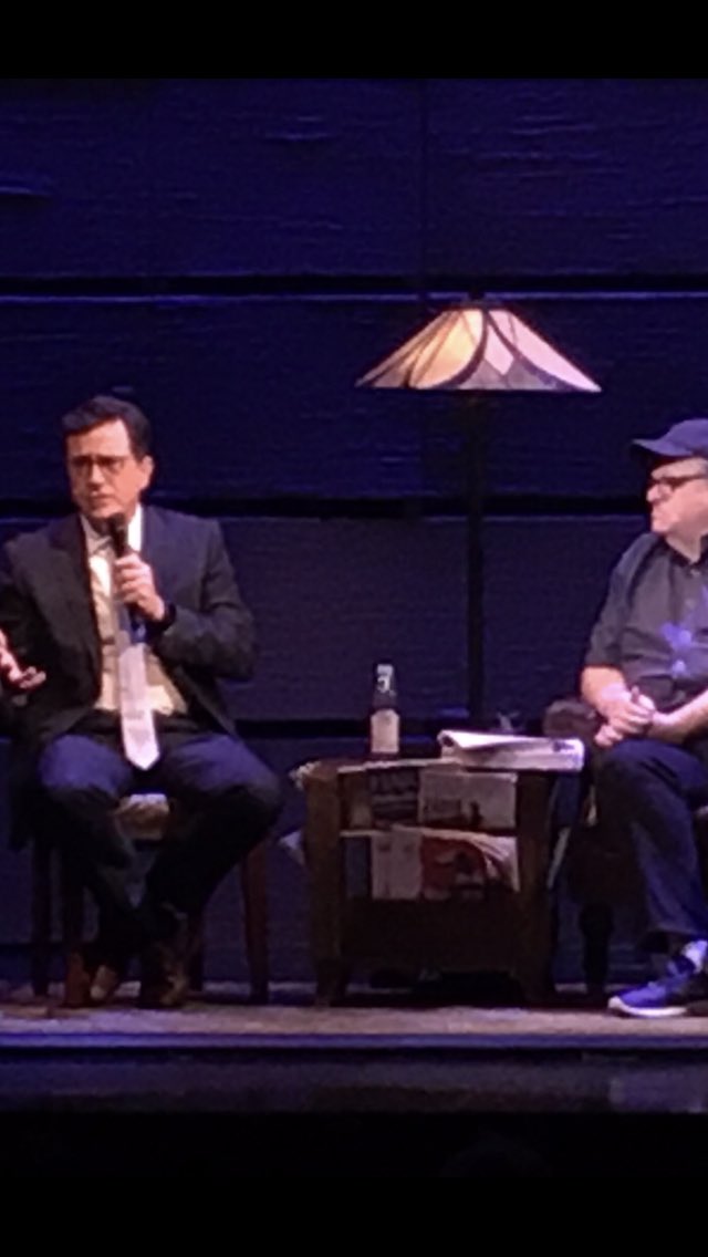 MMFlint's tweet photo. With Stephen Colbert, Rob Reiner, Rosario Dawson and Graham Nash on stage in my Broadway show. A beautiful run - and just 2 days left! https://t.co/Xo53X3ToXX