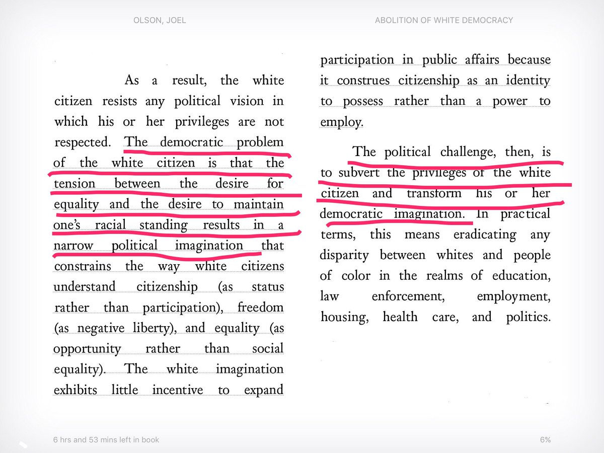 Thanks to @stephenanuno for turning me onto Joel Olson's "The Abolition of White Democracy."
