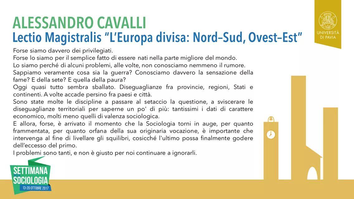 WeekSoc2017_PV's tweet photo. Ecco il nostro racconto della Lectio Magistralis di A.Cavalli. Buona lettura. @WeekSoc2017 #WeekSoc2017 #PaviaSoc2017 https://t.co/1EkUOiXa9U