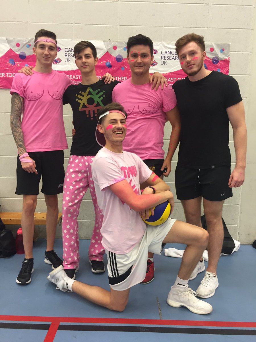 UOGMBasketball's tweet photo. Thanks to @womensvball_uog for another awesome volleyball charity fundraiser! 
Cheers to Tom and Josh for helping out! 
#savetheboob https://t.co/ygbKx9tYGH