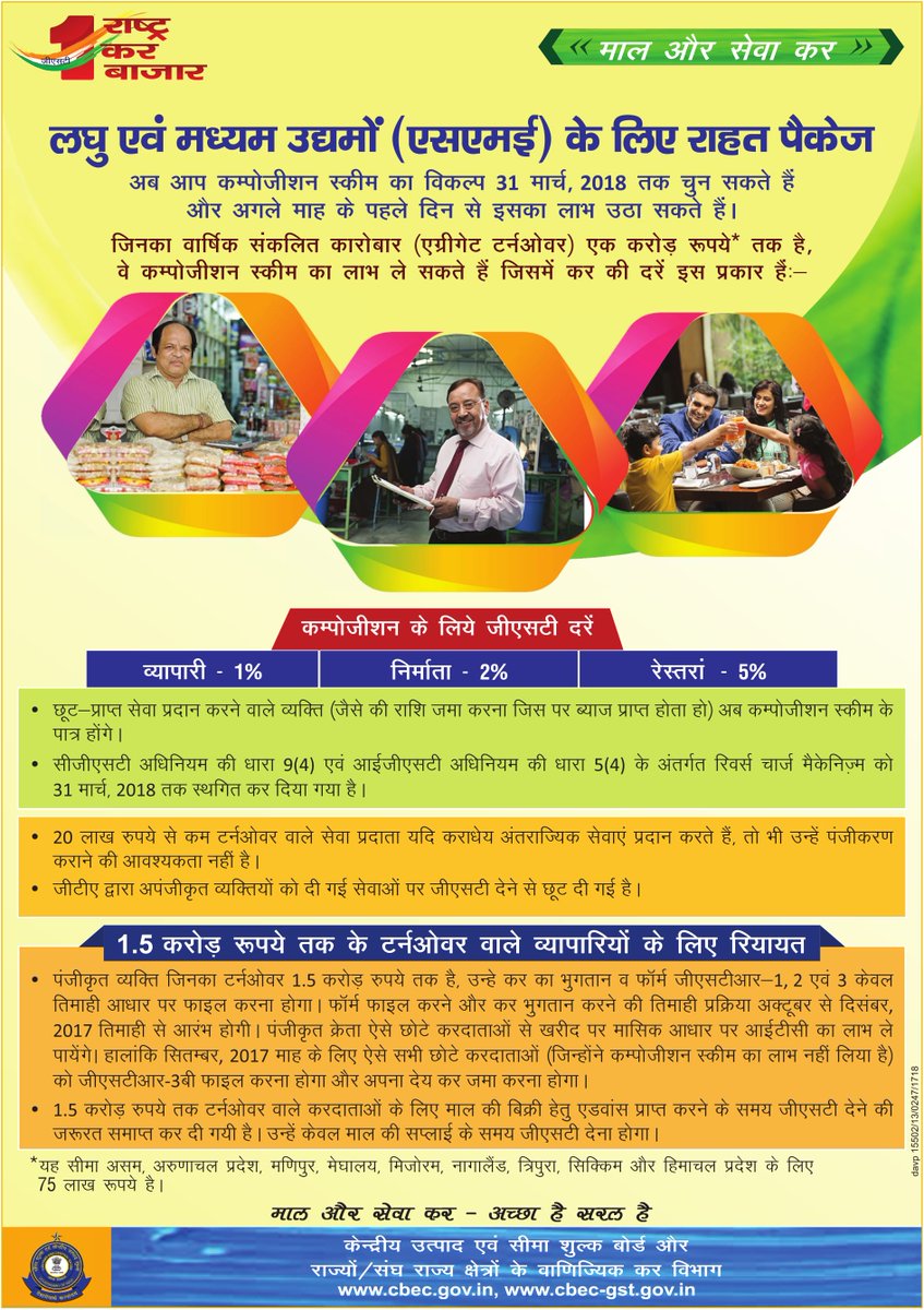 cbic_india's tweet photo. लघु एवं मध्यम उद्यमों (एसएमई) के लिए राहत पैकेज । माल और सेवा कर - अच्छा हैं सरल हैं #GSTForMSME https://t.co/28AeRAgLNc