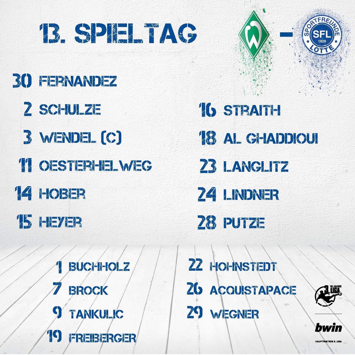 SF_Lotte's tweet photo. Die Aufstellung ist da! #SVWSFL https://t.co/70pfE9TflX