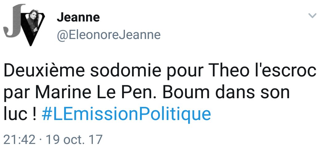 LaFrancematuer's tweet photo. @ResisTeamFR @_LICRA_ @TwitterSupport @jeanneversetcom Et en matière de sodomie, on fait confiance à son avis d'"experte"...
#balancetafachotte #CDuLourd #Theo https://t.co/ynO5CmCVQm