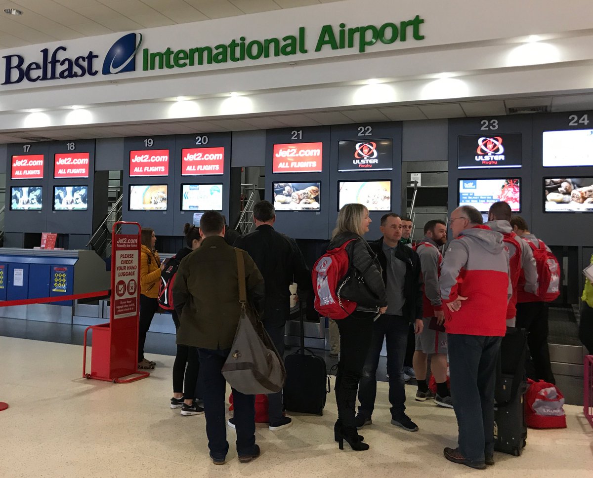 UlsterRugby's tweet photo. Thanks to the staff at @BelfastAirport for looking after us so well. Next stop... La Rochelle https://t.co/32O4Qfyio4