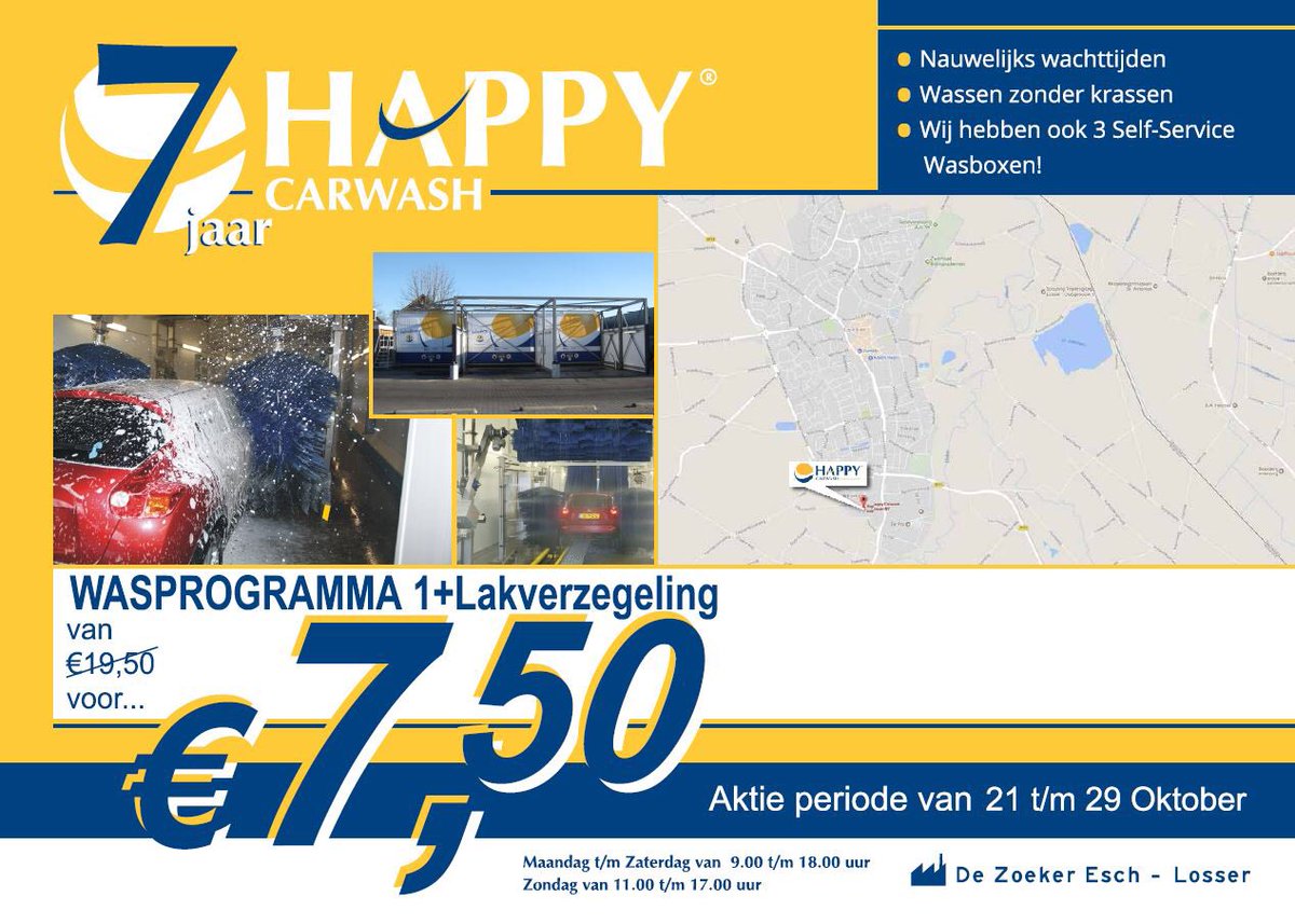 HappyCarwashNL's tweet photo. 7 jaar !!! En dat vieren we met een speciale aanbieding voor iedereen!!! 
van 21 t/m 29 Oktober. https://t.co/RfFTD5bNxE
