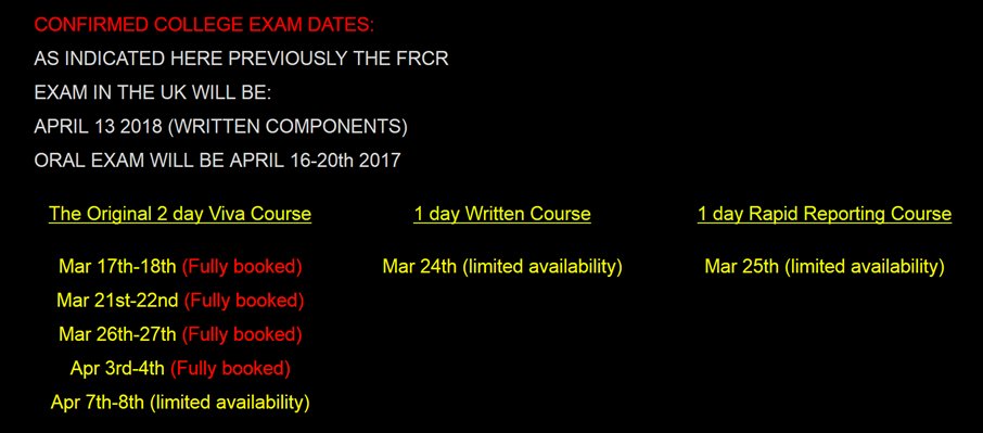 grayscalecourse's tweet photo. FRCR 2018 dates confirmed (Apr 13 Written, Orals 16-20)
Limited Vlahos #FRCR2b Grayscale Vlahos Course availability
https://t.co/aqujDV5PQs https://t.co/TMxUDT4VqR