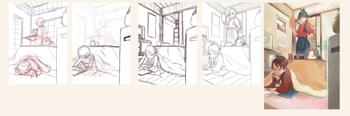#皆さんラフと完成絵を見せてください
結構前の絵だけどこれが一番制作過程が残ってるはず。ファイルを軽くするために作業中に用済みのレイヤーを削除していく癖があるので完成する頃にはラフはほとんど消えてしまうのです