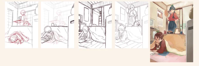 #皆さんラフと完成絵を見せてください
結構前の絵だけどこれが一番制作過程が残ってるはず。ファイルを軽くするために作業中に用済みのレイヤーを削除していく癖があるので完成する頃にはラフはほとんど消えてしまうのです 