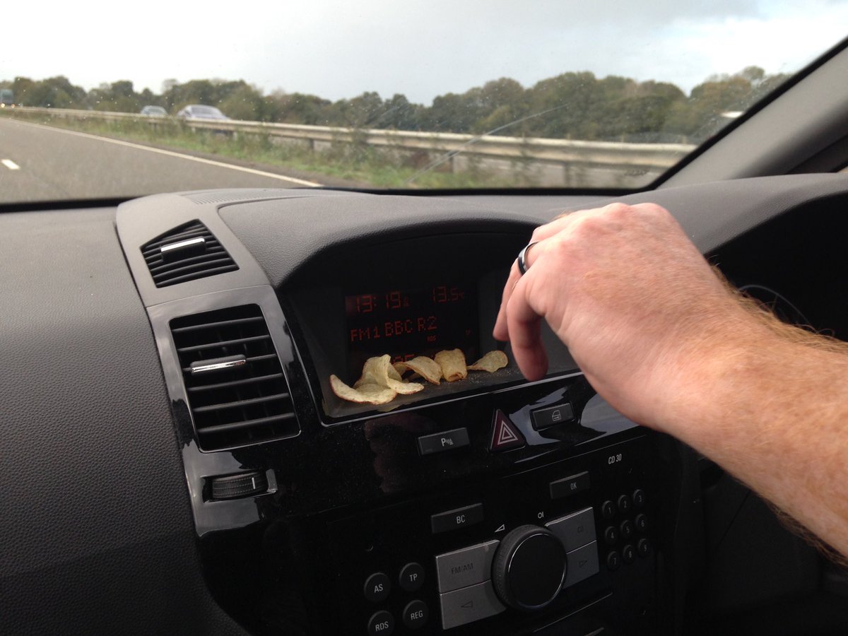 CavJamLady's tweet photo. Driver's snack shelf #A303 #Cornwall17 https://t.co/X92x7e3xsW