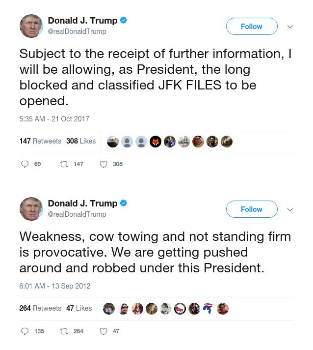 TrumpOfYore's tweet photo. According to me, the top tweet is reminiscent of the bottom one from September 2012. https://t.co/Cipu4qcszd