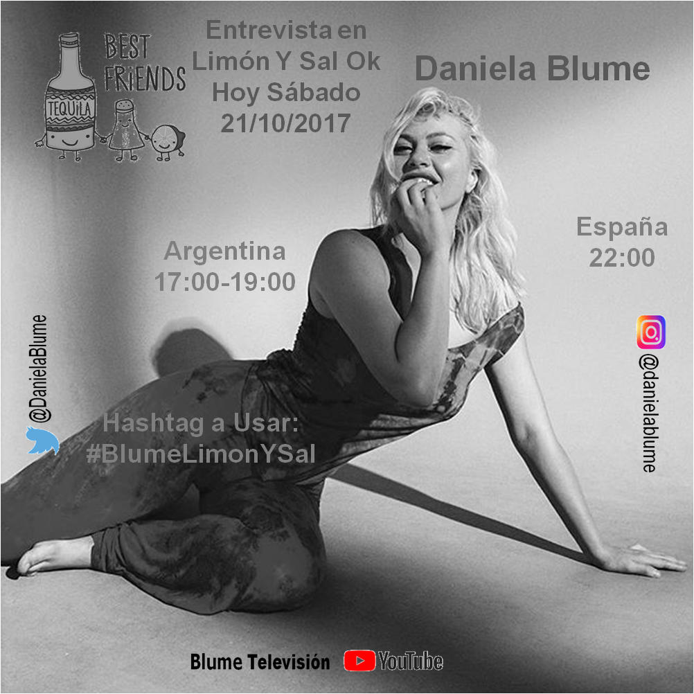 RenataMilla2's tweet photo. Hoy Sábado Entrevista a @DanielaBlume  en @limonysalOK 📻La Espera termino #BlumeLimonYSal  Argentina 17:00-19:00  España 22:00 https://t.co/PXNJLY9xh4