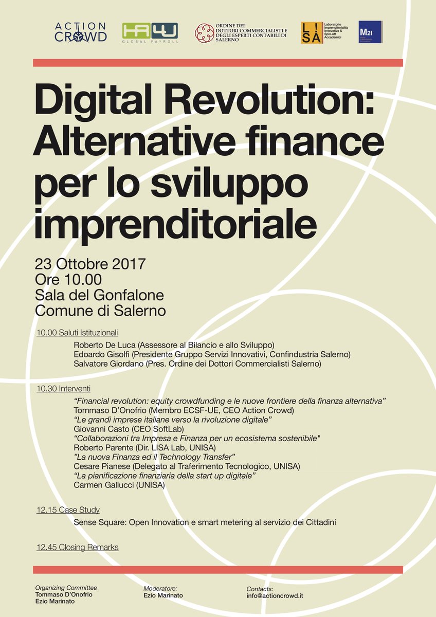 ActionCrowd's tweet photo. 🔊 Lunedì 23 il nostro CEO @TommasoDOnofrio interverrà all'evento:
Digital Revolution: Alternative Finance per lo sviluppo imprenditoriale https://t.co/hgEBK54t7W
