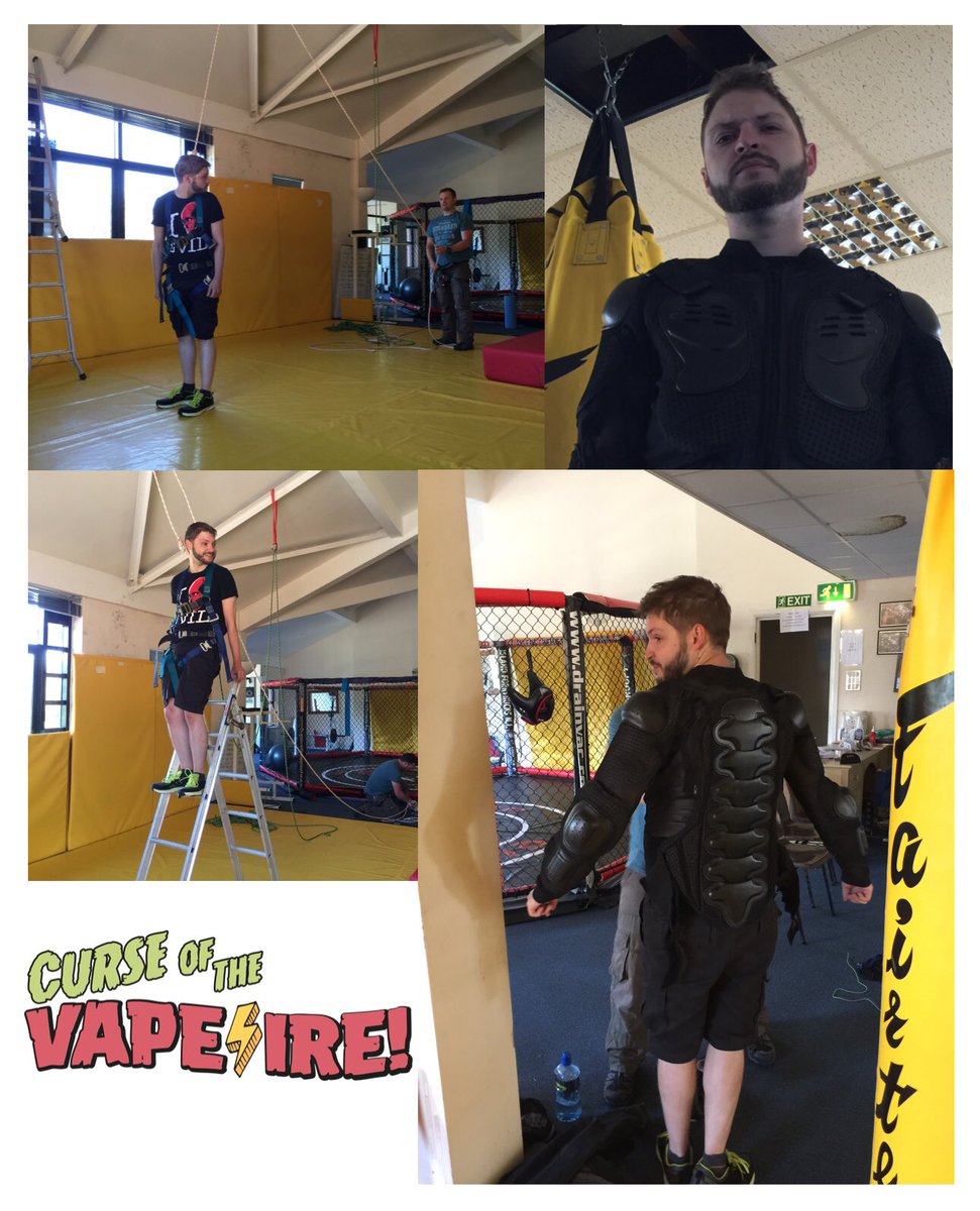 TheExtraFamily's tweet photo. Here’s Dan Leith who plays the Vape-Ire in training with Chris Tweed back in August for ‘Curse Of The Vape-Ire!’ https://t.co/vffr5S1MIn