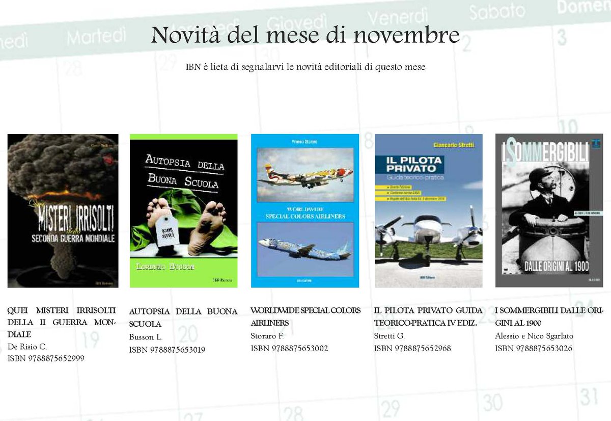 Aviolibri's tweet photo. #Novembre di #novità. Quale prenotate? @IBN_Editore @Aviolibri #SpecialColors? #BuonaScuola? #Misteri irrisolti? #Guida #PPL? #Sommergibili? https://t.co/CTQTj5Zk9S