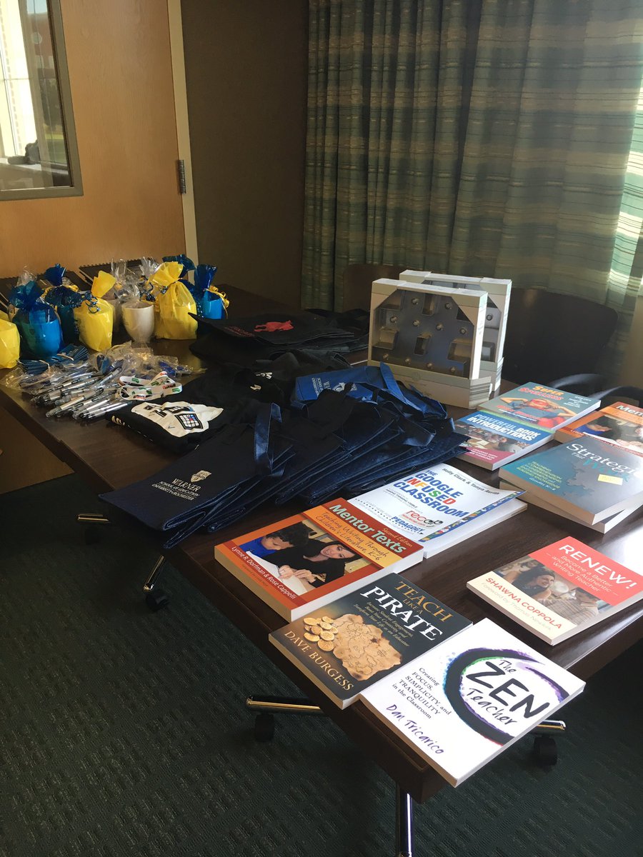 EdCamp_URWarner's tweet photo. Some awesome donations to share with our participants. Thank you sponsors! #edcampURWarner https://t.co/4PvkvYQvWr