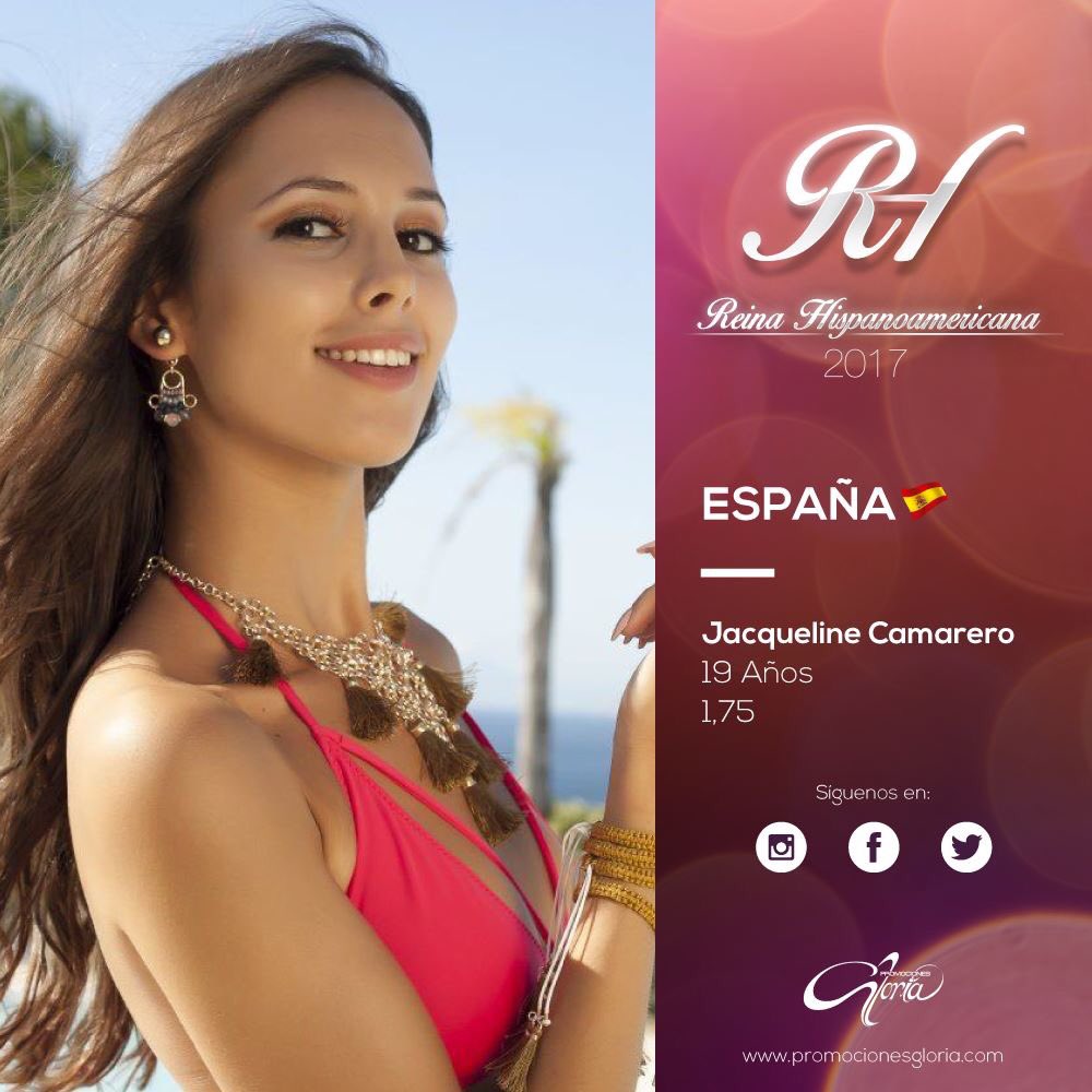 ¡Conocemos oficialmente las candidatas a #ReinaHispanoamericana2017!

Jacqueline Camarero, Miss España
Edad: 19 Años
Estatura: 1.75 cm