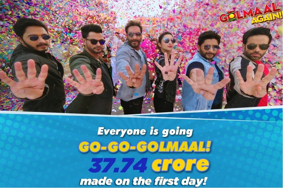 GolmaalMovie's tweet photo. That is surely a magical first day worldwide collection number, thank you for all the love everyone, keep it coming! 😍 #GolmaalAgain https://t.co/Nbn7XeEEoh