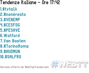 webtoptrends's tweet photo. 1.#tvtalk
2.#nonèreato
3.#VENEMP
4.#CESFOG
5.#PESAVE
21/10/2017 17:42 #WebTT https://t.co/8aQNZ4GyHL