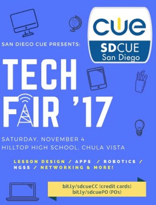 reubenhoffman's tweet photo. SDCUE Tech Fair is Nov 4 https://t.co/5Swting6P7 You will be in class #c10pasc but share with colleagues #sdcue https://t.co/bxDvQK42Si