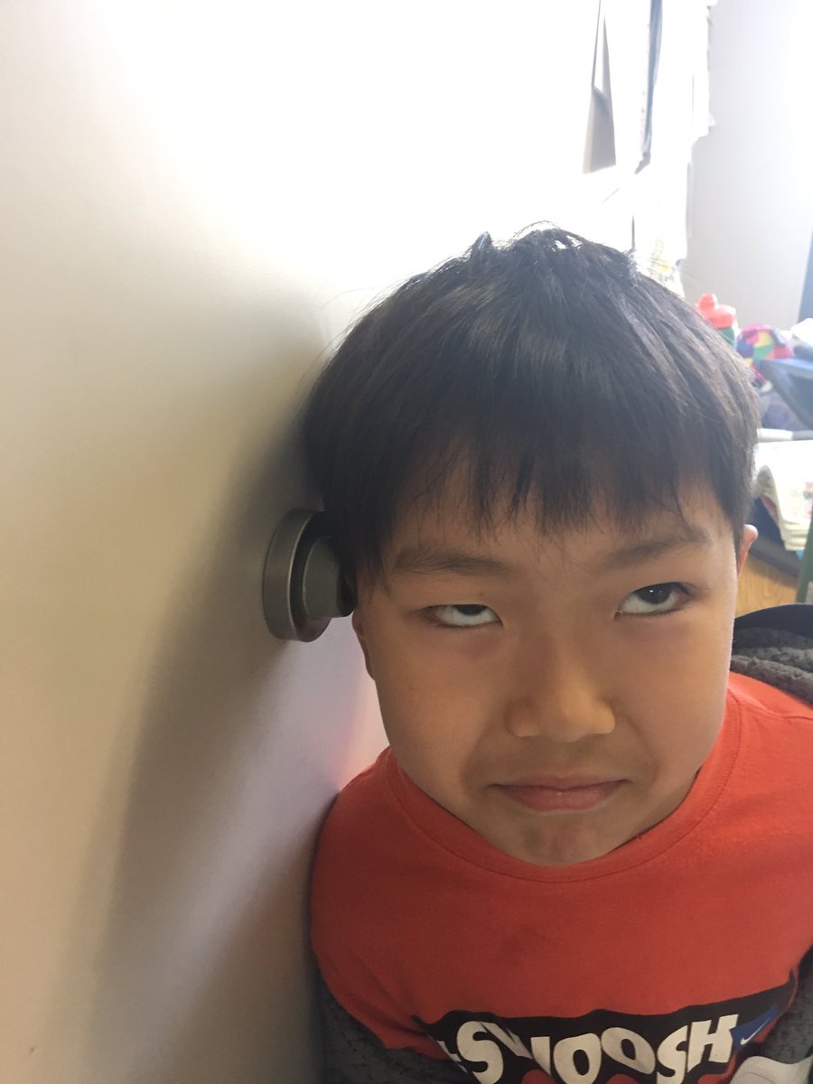 mrskrutak4th's tweet photo. Where not to put your head while waiting to enter a classroom! Haha! This kid is funny. @Donald_ES #Donald4th #doorstop https://t.co/xA8rc544dG