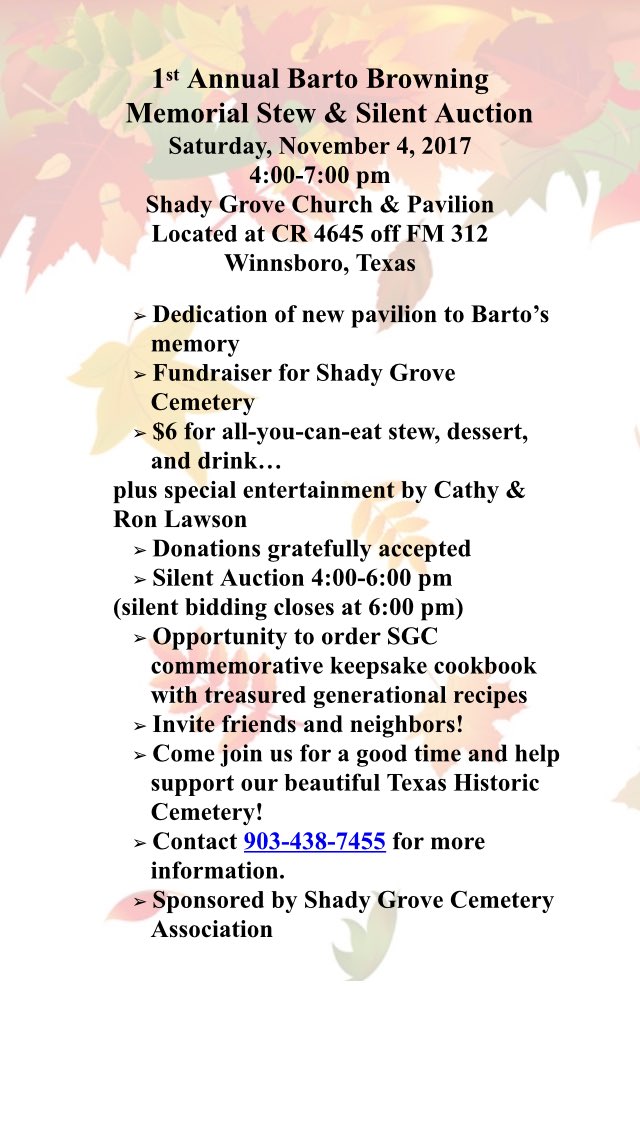 SherryFinney's tweet photo. We are excited about the cemetery's first upcoming stew &amp; silent auction fundraiser event on Sat., Nov. 4!! Pass the word! See you there!🔥🍁🍂 https://t.co/xU9RH8GFGF