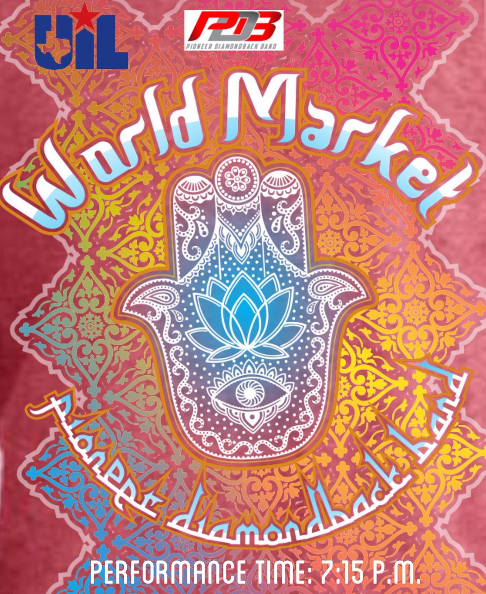 SPHSBand's tweet photo. Come one and all to the "World Market". 7:15 pm. #Pigskin #UILWeek #WorldMarket #PioneerPride #PDB #FirstStepToState @uiltexas @txbands https://t.co/ao0FIxxHdI