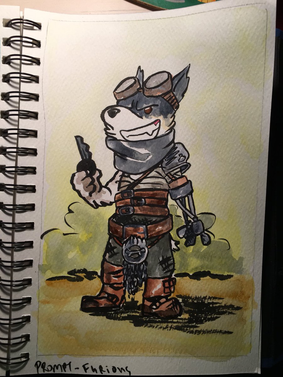 AnnimatedDragon's tweet photo. Inktober 2017 Day 21
#inktober2017 prompt: furious. Inks- pentel brush pen &amp; watercolours. See Mad Max fury road for the costume :) https://t.co/pOaD21MAvg