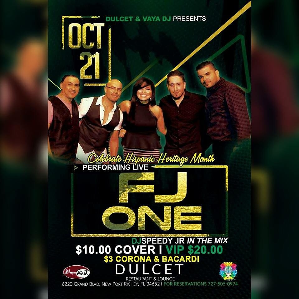 DulcetDining's tweet photo. TONIGHT FJ ONE live in Concert Oct 21st @10pm $10GA/$20VIP 6220 Grand Blvd. NPR, FL
#DulcetDining #LatinNight #FJOneGroup #ThingsToDoInTampa https://t.co/KOkd3SpDNs