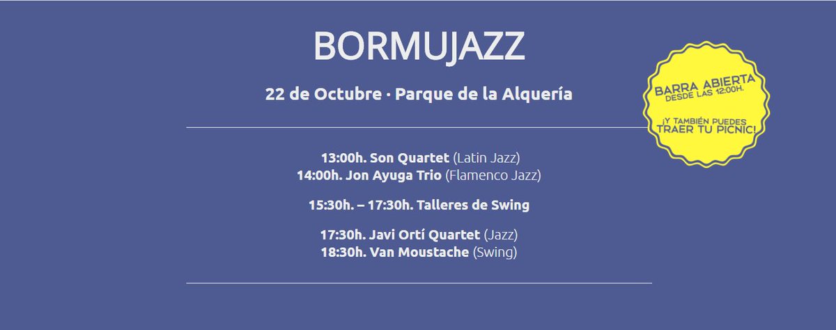 ¿Preparados para disfrutar del #jazz?

Os dejamos un poco más de info sobre los horarios, barra, que podéis llevar picnic y que es GRATIS