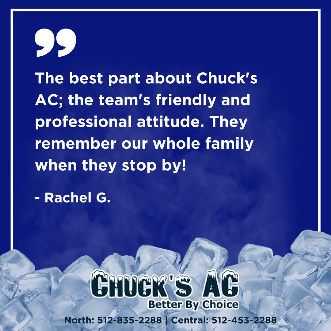 ChucksACRepair's tweet photo. Thanks Rachel G. for the kind words! Check out what our other customers are saying: https://t.co/kgu5wuGkNW #AustinTX #ACHeating https://t.co/aG9pGsYQbx